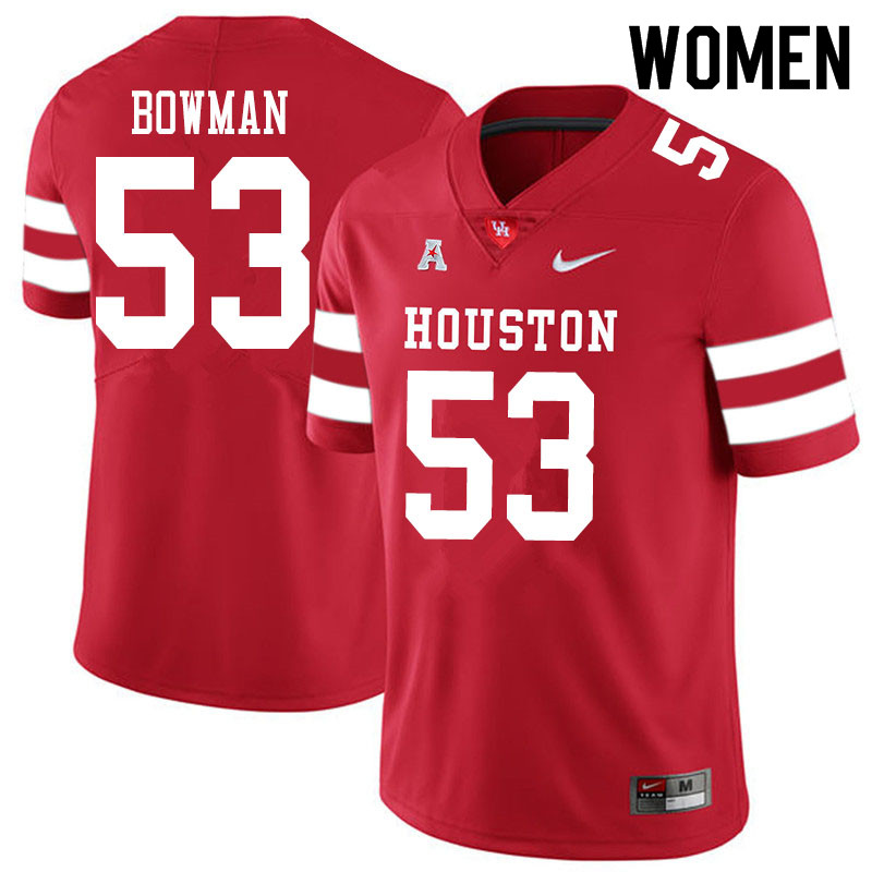 Women #53 Derek Bowman Houston Cougars College Football Jerseys Sale-Red - Click Image to Close